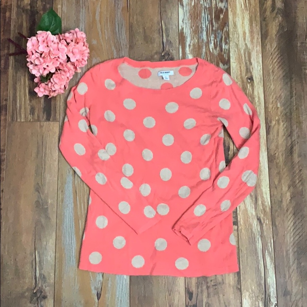 Old Navy Coral Polka Dot Sweater